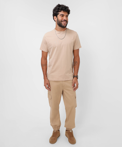 Camiseta Masculina Básica Manga Curta Marisa Bege