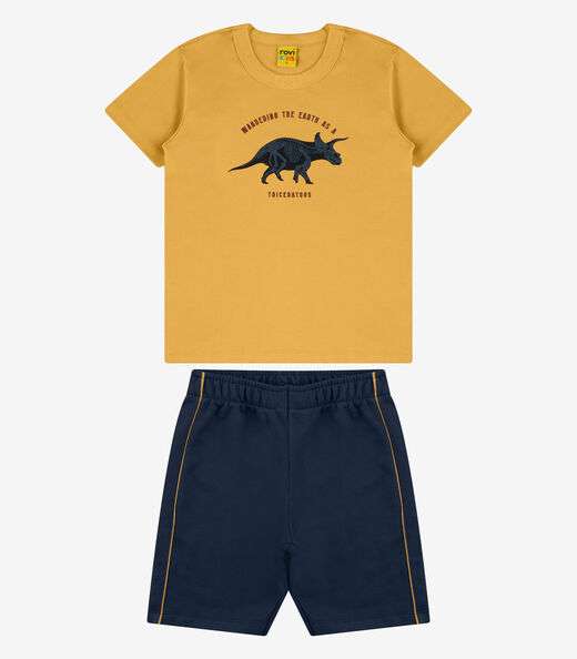 Conjunto Camiseta com Bermuda Masculino Rovi Kids Amarelo