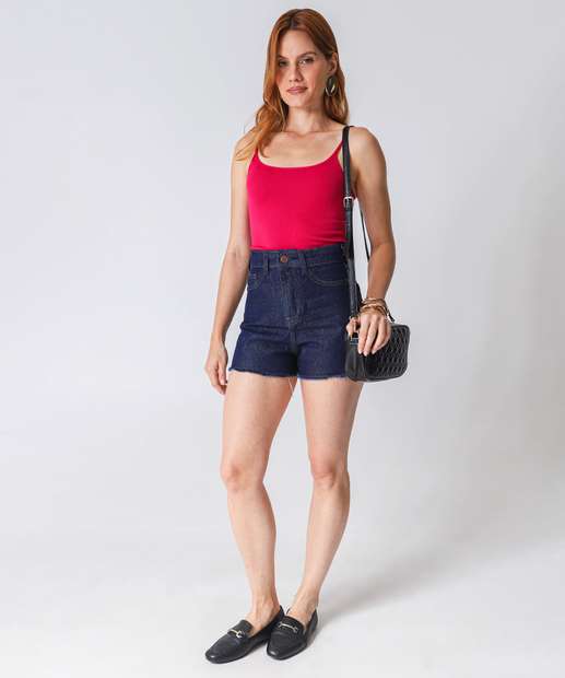 Image_Short Jeans Feminino Cintura Alta Barra Desfiada Azul