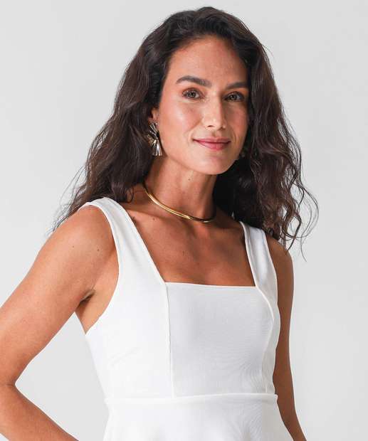 Blusa Regata Feminina Peplum Textura Marisa Off White