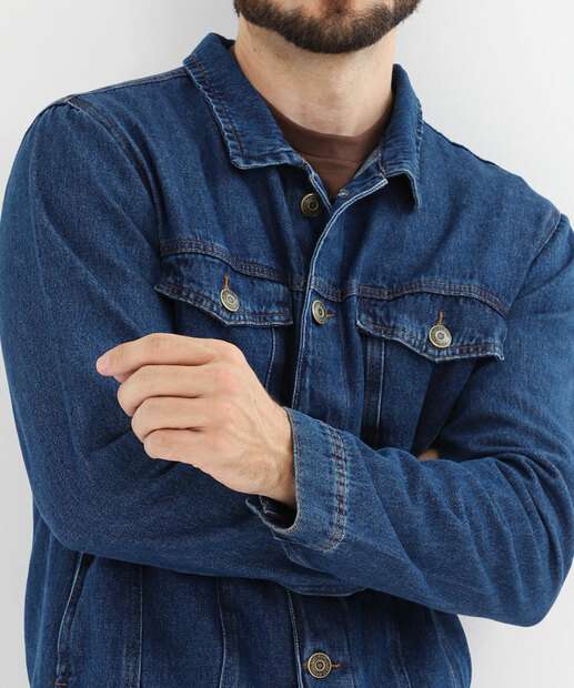 Jaqueta Masculina Jeans Bolsos Azul