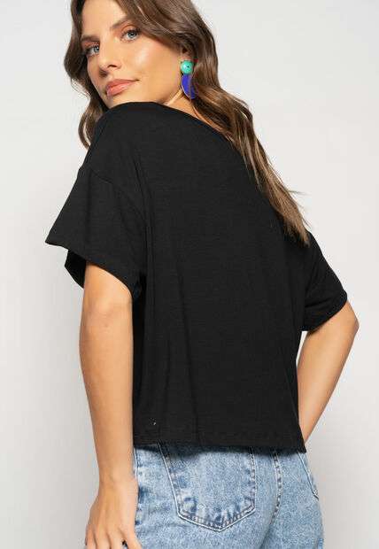 Cropped Amplo Manga Curta Malha Preto Salvatore