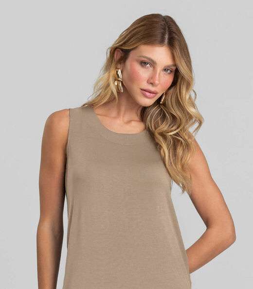 Vestido Midi Feminino em Malha Visco Dianna Marrom