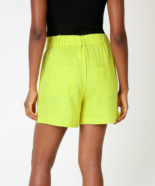 Short Cintura Alta Feminino Linho Bolsos Marisa