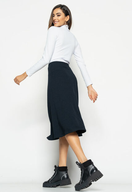 Kit 3 Blusas  Gola Alta Manga Longa Malha Canelada Preta, Branca e Terracota