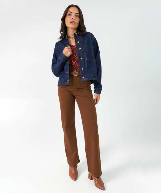 Jaqueta Feminina Jeans Bolsos Marisa Azul