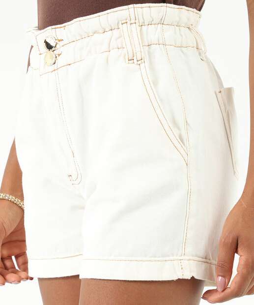 Short Feminino Sarja Clochard Cintura Alta Off White