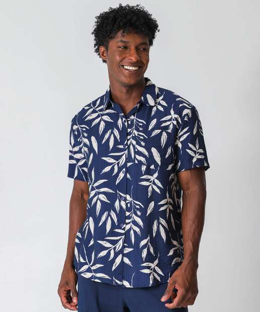 Image_Camisa Masculina Estampa Folhas Marisa Azul
