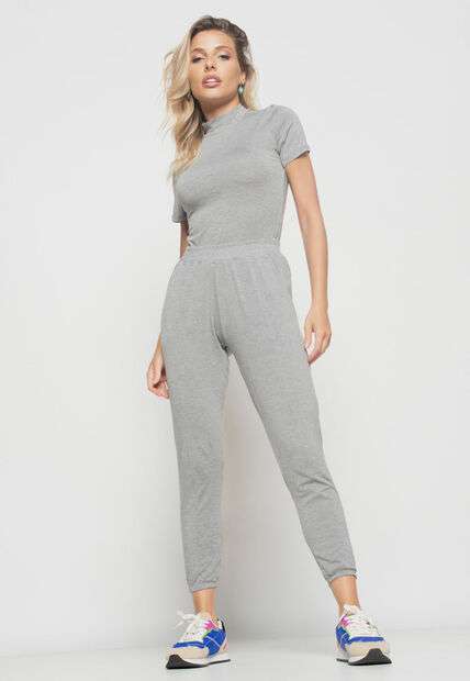 Blusa  Gola Alta Manga Curta Malha Mescla