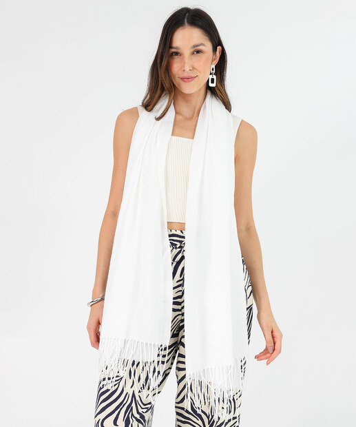 Image_Lenço Feminino Branco com Franjas Marisa Off white