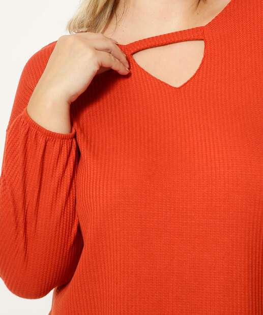 Blusa Plus Size Feminina Vazada Manga Curta Marisa