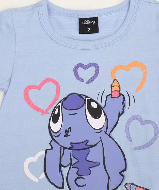 Camiseta Infantil Manga Curta Stitch Disney Tam 1 a 5 Azul