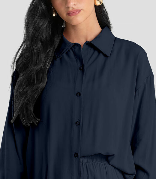 Camisa Feminina Oversized em Tecido Dianna Azul