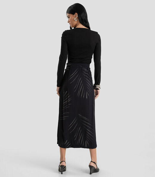 Saia Midi Feminino em Tecido Viscose Dianna Preto
