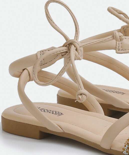 Sandália Feminina Rasteira Strass Amarração Mississipi