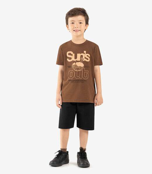 Conjunto Infantil Camiseta Com Bermuda Rovi kids Marrom