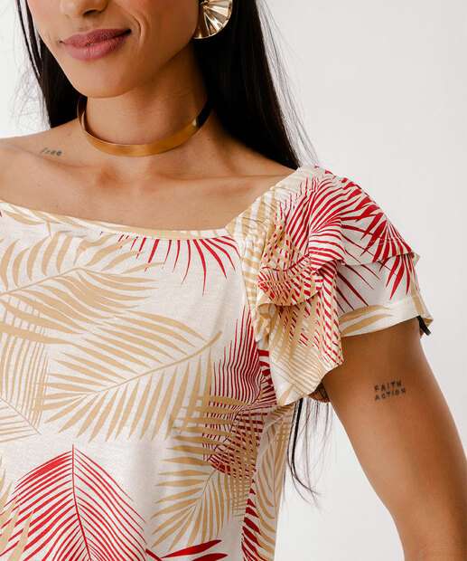 Blusa Feminina Estampada Babado Marisa Bege