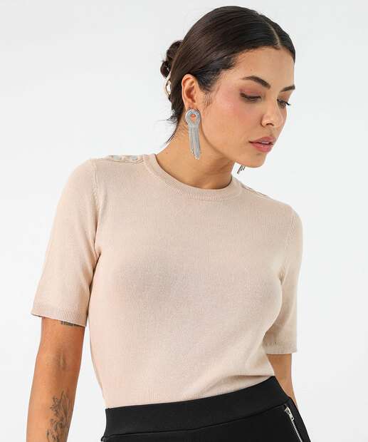 Image_Blusa Feminina Tricô Manga Curta Marisa Bege