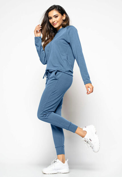 Conjunto  Comfy Com Casaco Capuz e Jogger Moletinho Azul Salvatore Fashion