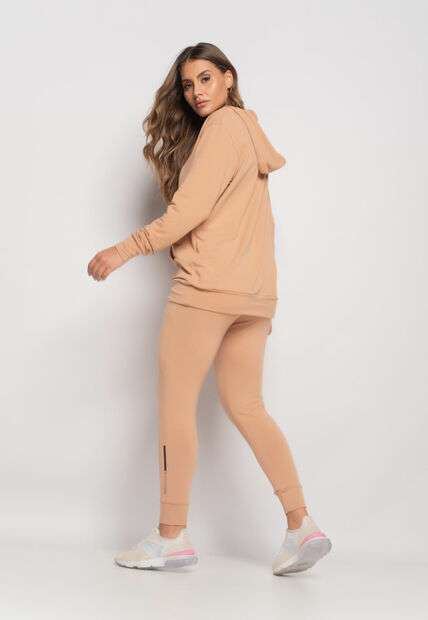 Conjunto De Moletinho Esportivo Com Casaco Capuz E Calça Jogger Bege Salvatore f