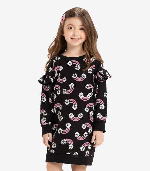 Vestido Infantil Manga Longa Rovi Kids Preto