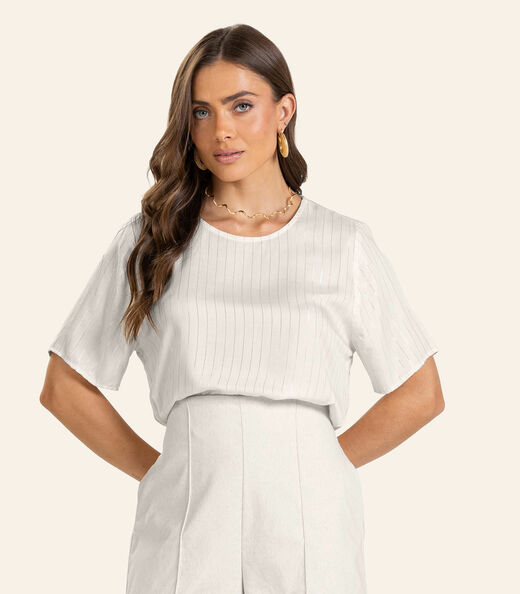 Image_Blusa Viscose Listras manga curta Feminino Endless Bege