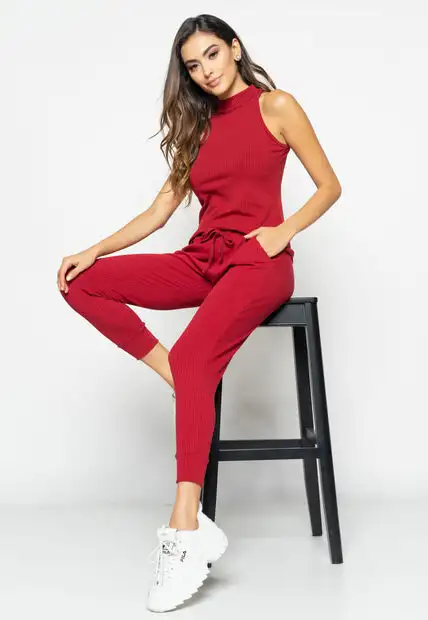 Conjunto  Comfy Com Regata e Jogger Canelada Vermelho Salvatore Fashion