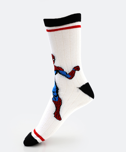Meia Masculina Cano Longo Homem Aranha Branco