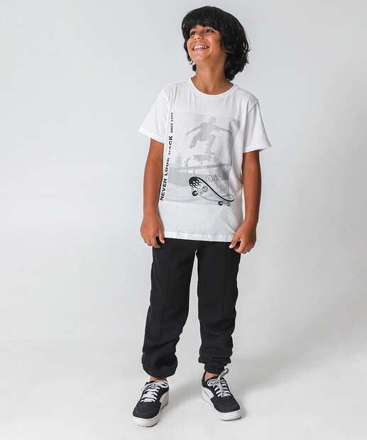 Camiseta Juvenil Skate Marisa Tam 10 a 16 Off White
