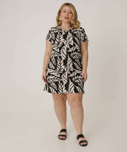 Image_Vestido Plus Size Feminino Folhas Manga Curta Marisa