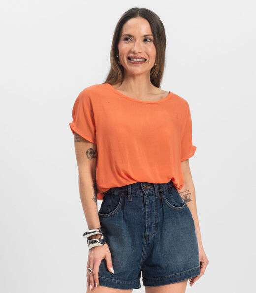 Image_Blusa Feminina manga curta Infinita Cor Laranja
