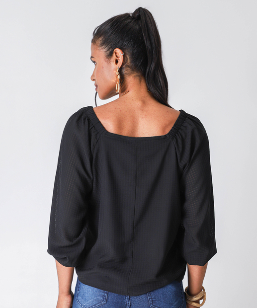 Blusa Feminina Manga 7/8 Textura Marisa Preto