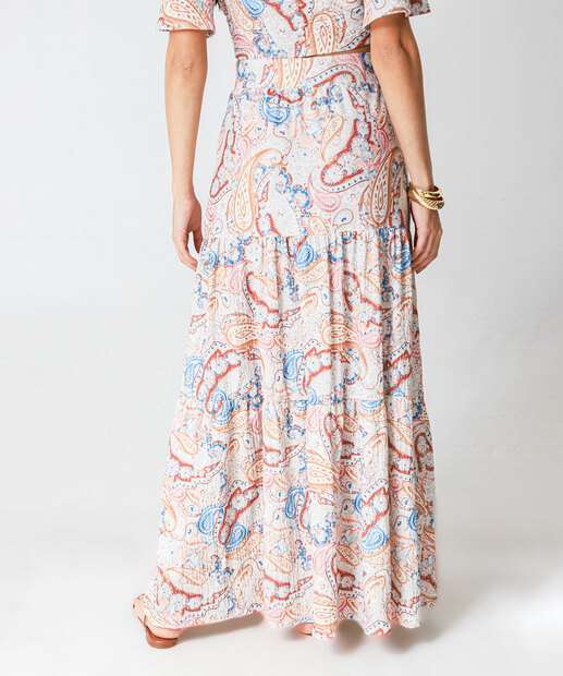 Saia Longa Jeans Feminina Estampa Pailey Marisa Bege