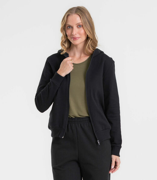 Jaqueta Feminina Básica Moletom Peluciado Rovitex Preto