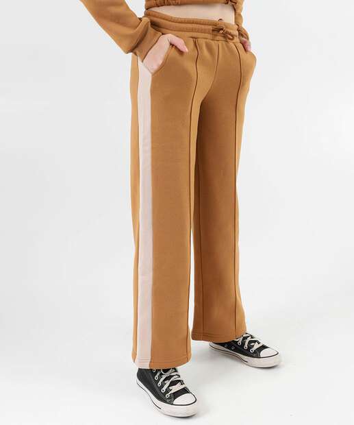 Calça Juvenil Wide Leg Moletom Marisa Tam 10 a 16 Marrom