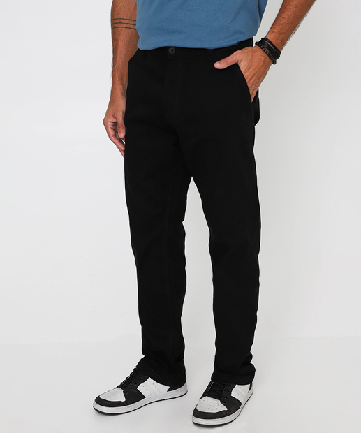 Calça Masculina Slim Sarja Chino Bolsos Marisa Preto