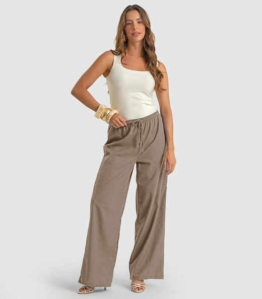 Image_Calça Feminina Shape Pantalona Em Linho Dianna Marrom