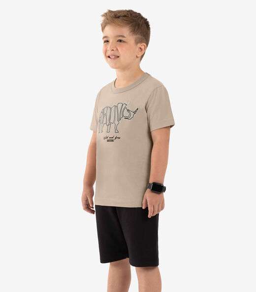 Conjunto Infantil Camiseta Com Bermuda Rovi Kids Marrom