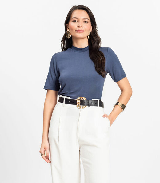 Blusa Feminina Básica em Malha Visco Rovitex Azul