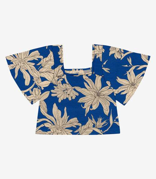 Blusa Cropped Feminina Visco Maquinetada Rovitex Azul