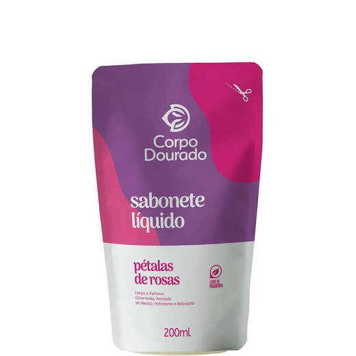Image_Kit c/2 Sabonete Líquido Corpo Dourado Pouch 200ml Petalas De Rosa