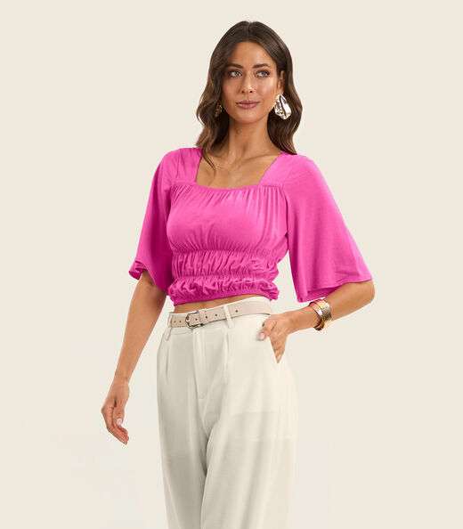 Blusa Cropped Feminina com Manga Ampla Endless Rosa