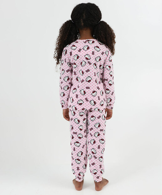 Pijama Infantil Hello Kitty Manga Longa Tam 4 a 12 Rosa