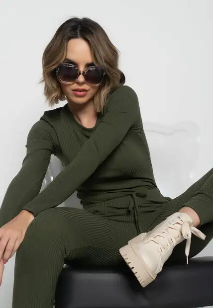 Conjunto  Comfy Com Blusa Manga Longa e Jogger Canelada Verde Salvatore Fashion