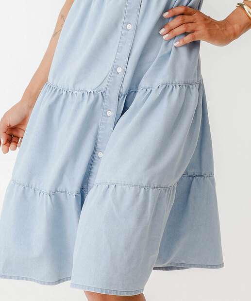 Vestido Feminino Jeans Botões Marisa Azul