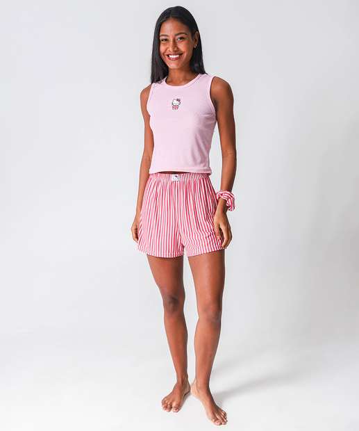 Pijama Feminino Canelado Stitch Rosa