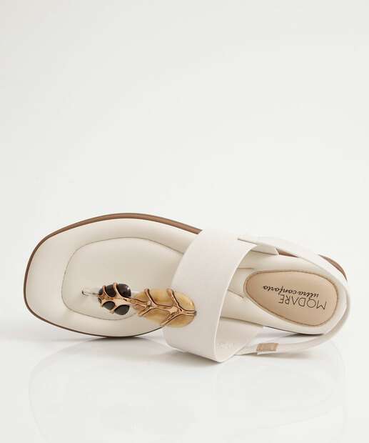 Sandália Feminina Rasteira Pedras Sintéticas Modare Off White