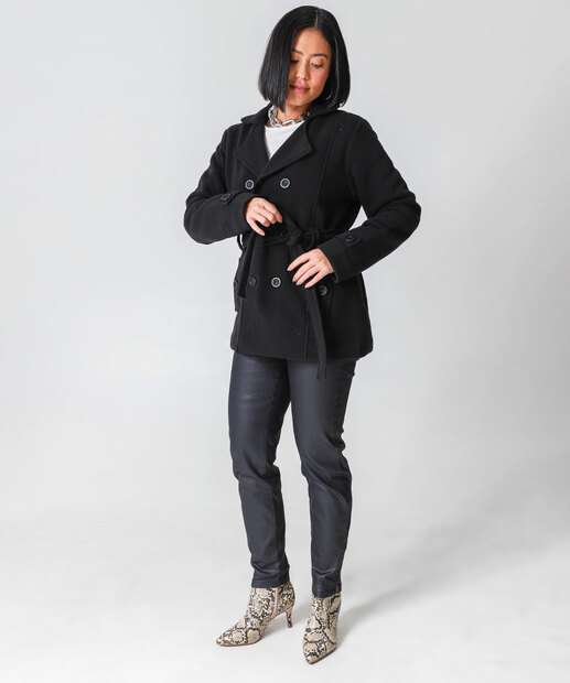 Casaco Feminino Trench Coat Moletom Marisa Preto