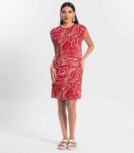 Vestido Feminino Curto Estampado Rovitex Vermelho