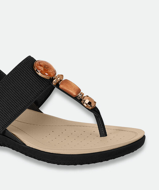 Sandália Feminina Rasteira Pedras Sintéticas Modare Preto